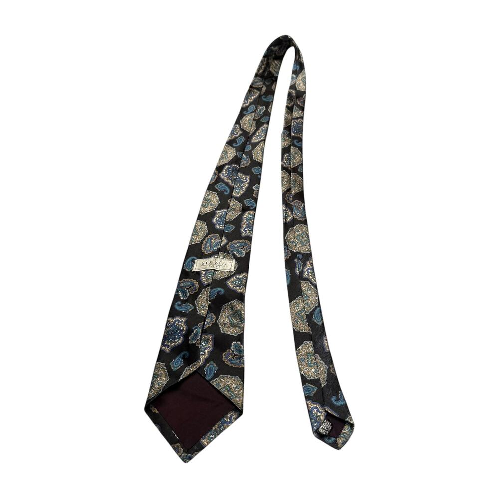 The Mens Store Paisley Necktie Black Gold Teal Polyester Vintage - Picture 2 of 6